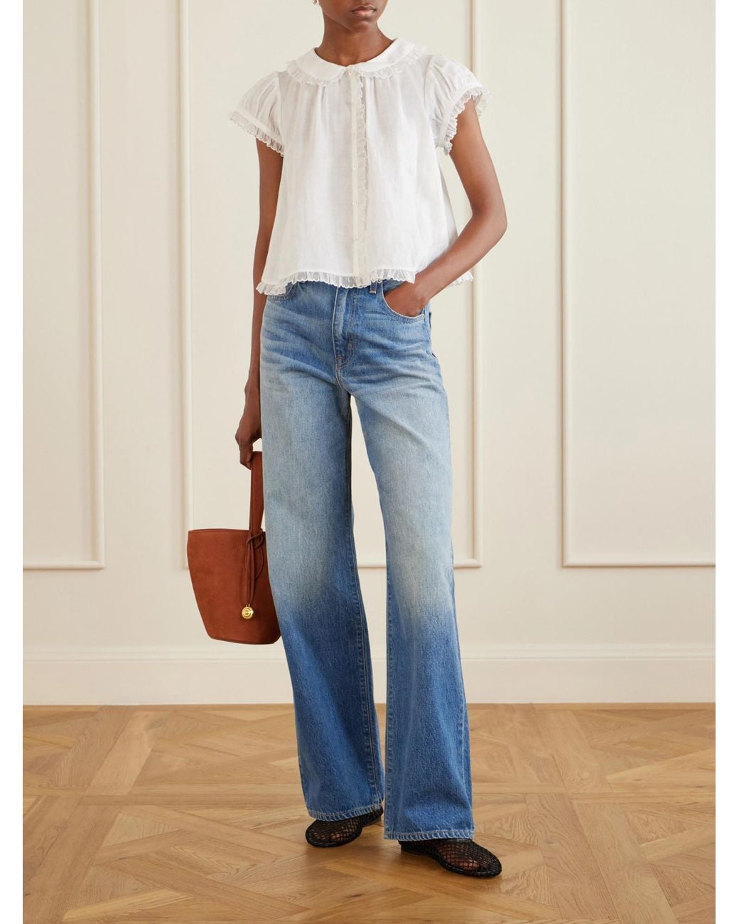 Doen White Pleated Short-Sleeve Shirt