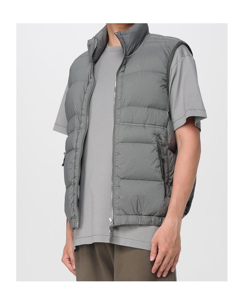 Stone Island Gray Logo Patch Zip-Up Vest for men