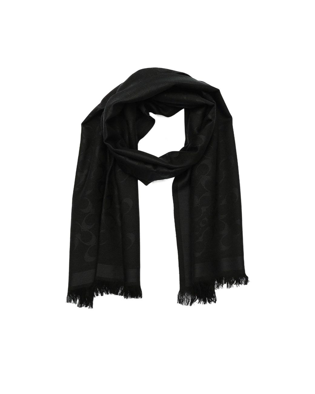 COACH Black Dark Pattern Monogram Fringed Long Scarf