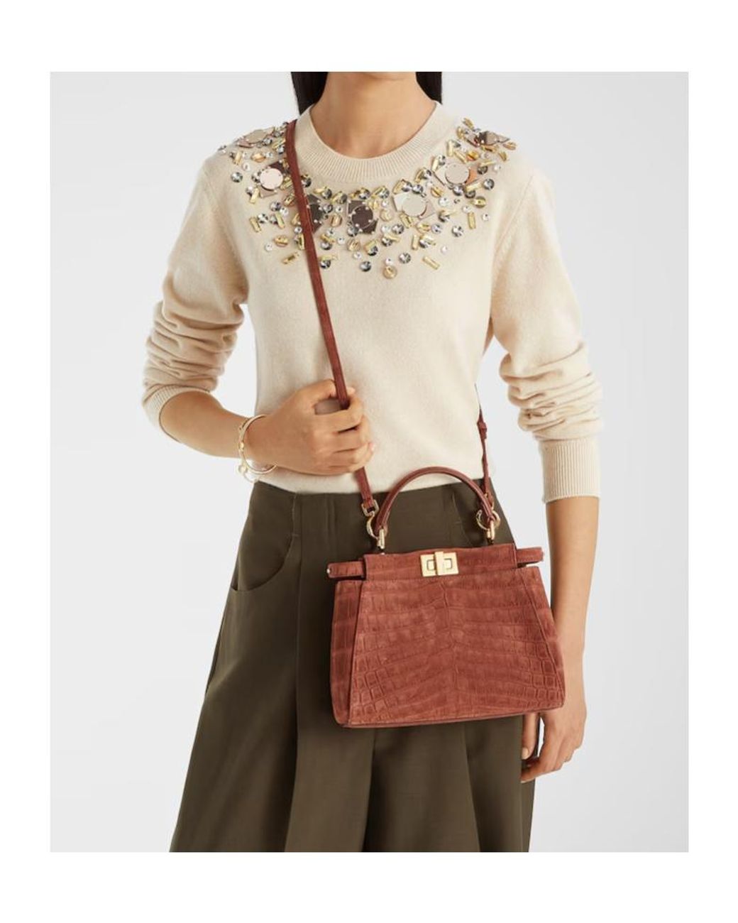 Fendi Red Sienna Nubuck Crocodile Leather Bag