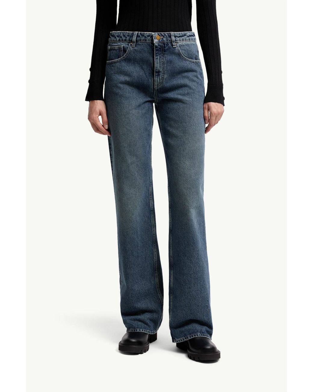 Moncler Blue Straight Leg Bleached Jeans