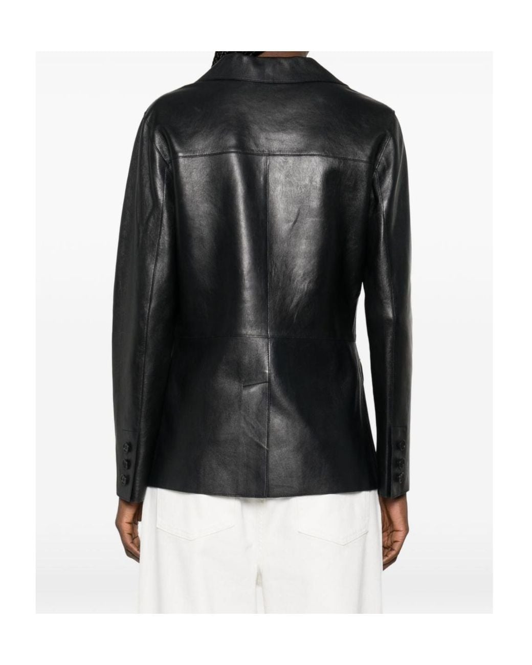 P.A.R.O.S.H. Black Single-Breasted Leather Blazer