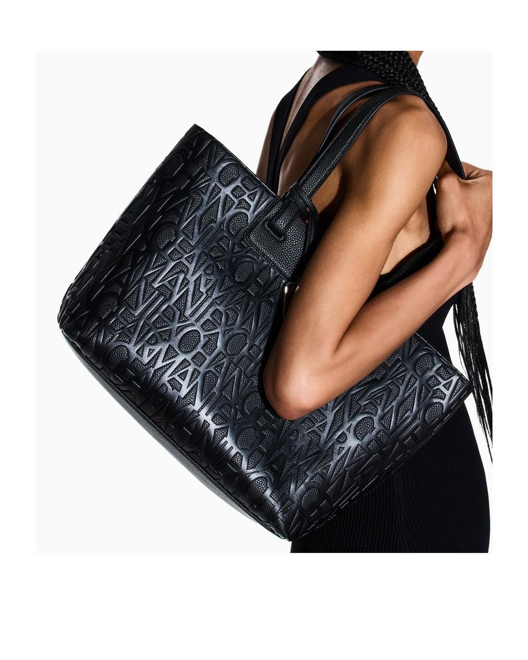 ARMANI EXCHANGE Black Logo-Embossed Tote Bag