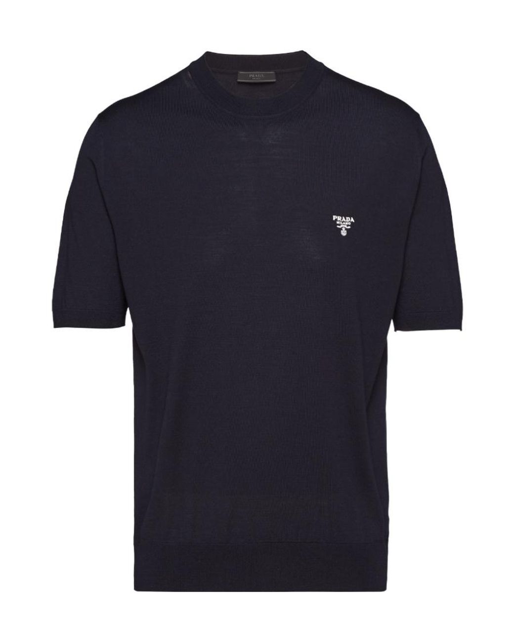 Prada Blue Logo Embroidered Crewneck T-Shirt for men