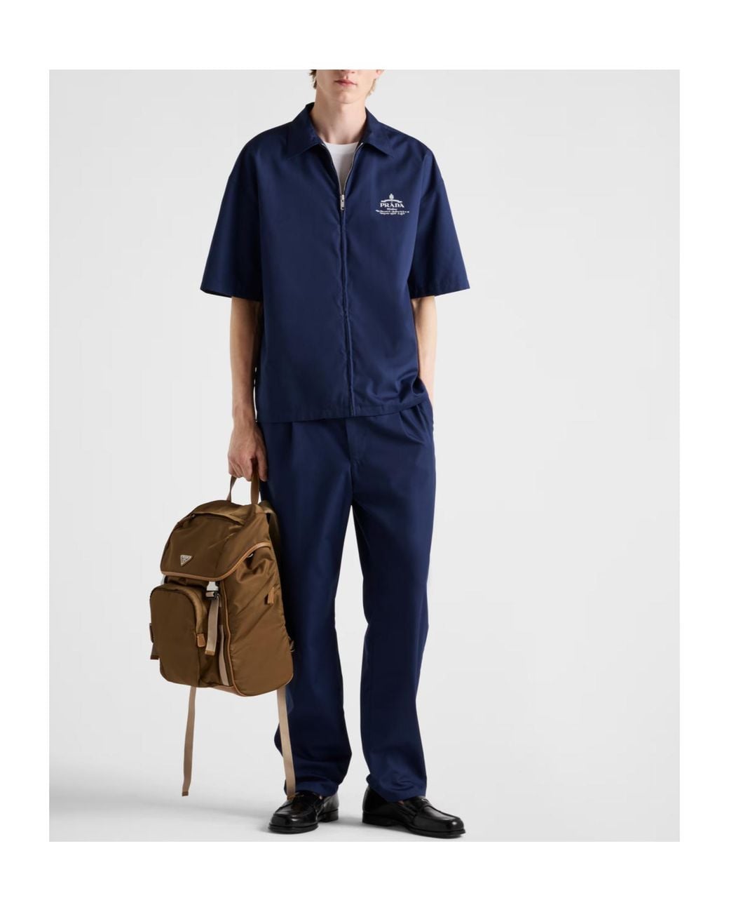 Prada Blue Pleated Poplin Trousers for men