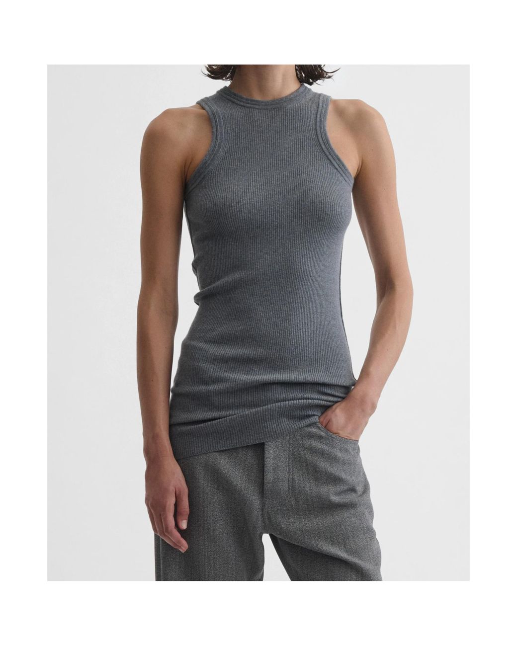Phoebe Philo Gray Fine-Ribbed Tank Top