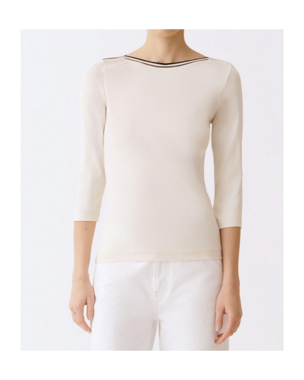 Fabiana Filippi White Boat-Neck Embellished Ribbed Top