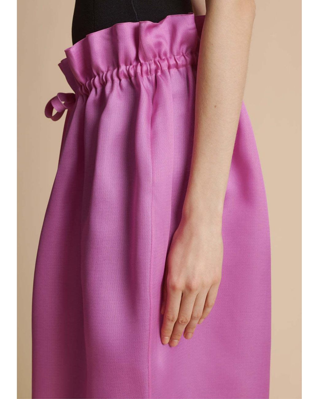 Khaite Pink Ember Paperbag-waist Silk Organza Midi Skirt