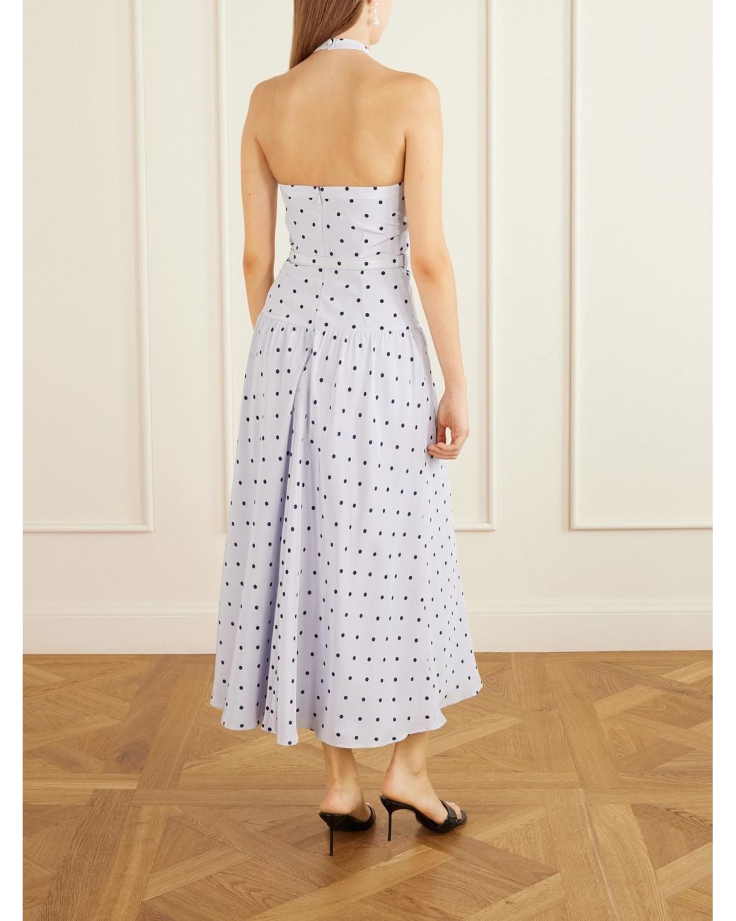 Alessandra Rich White Belted Polka-Dot Bow-Detail Silk Midi Dress
