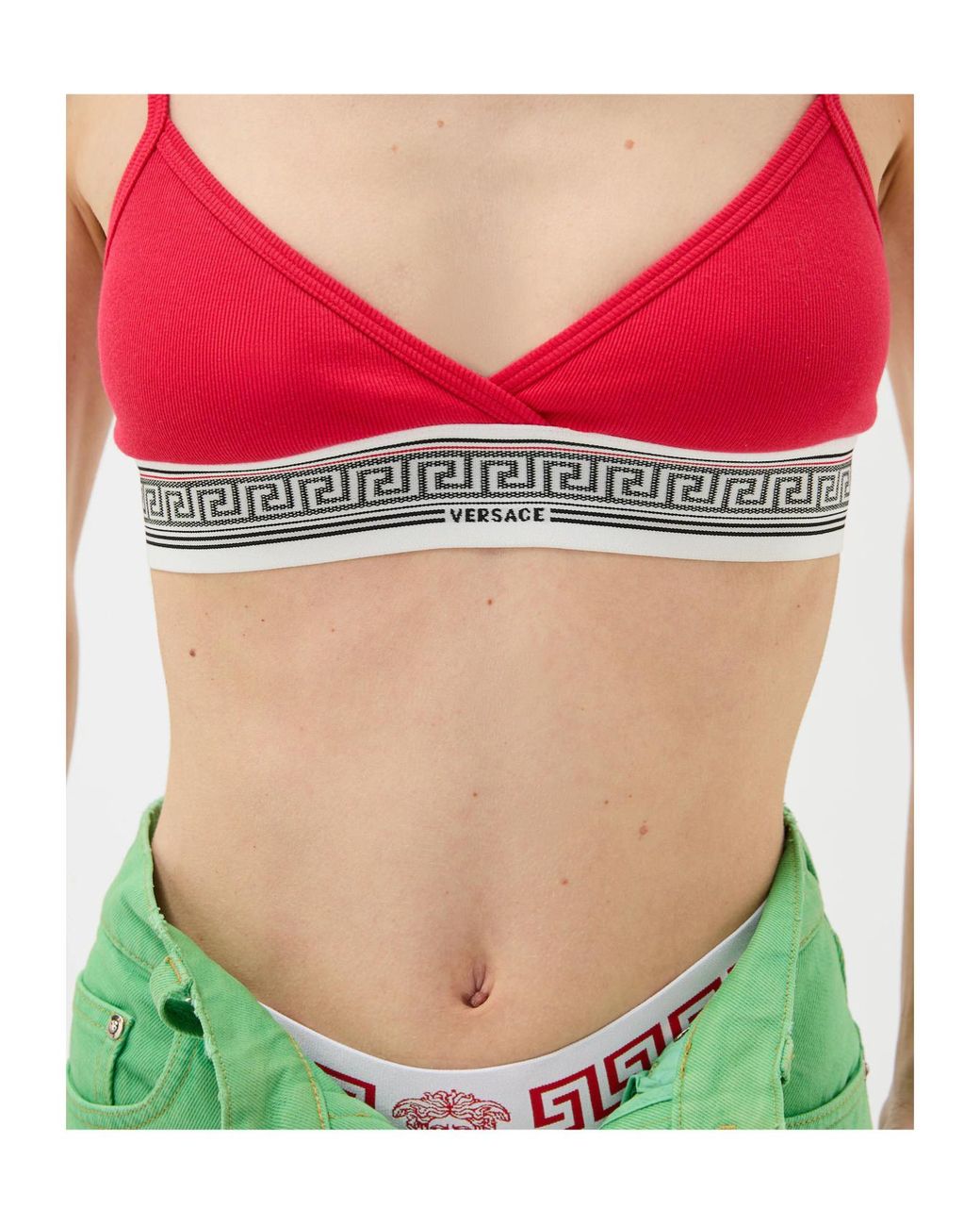 Versace Red Greca Logo Triangle Bra