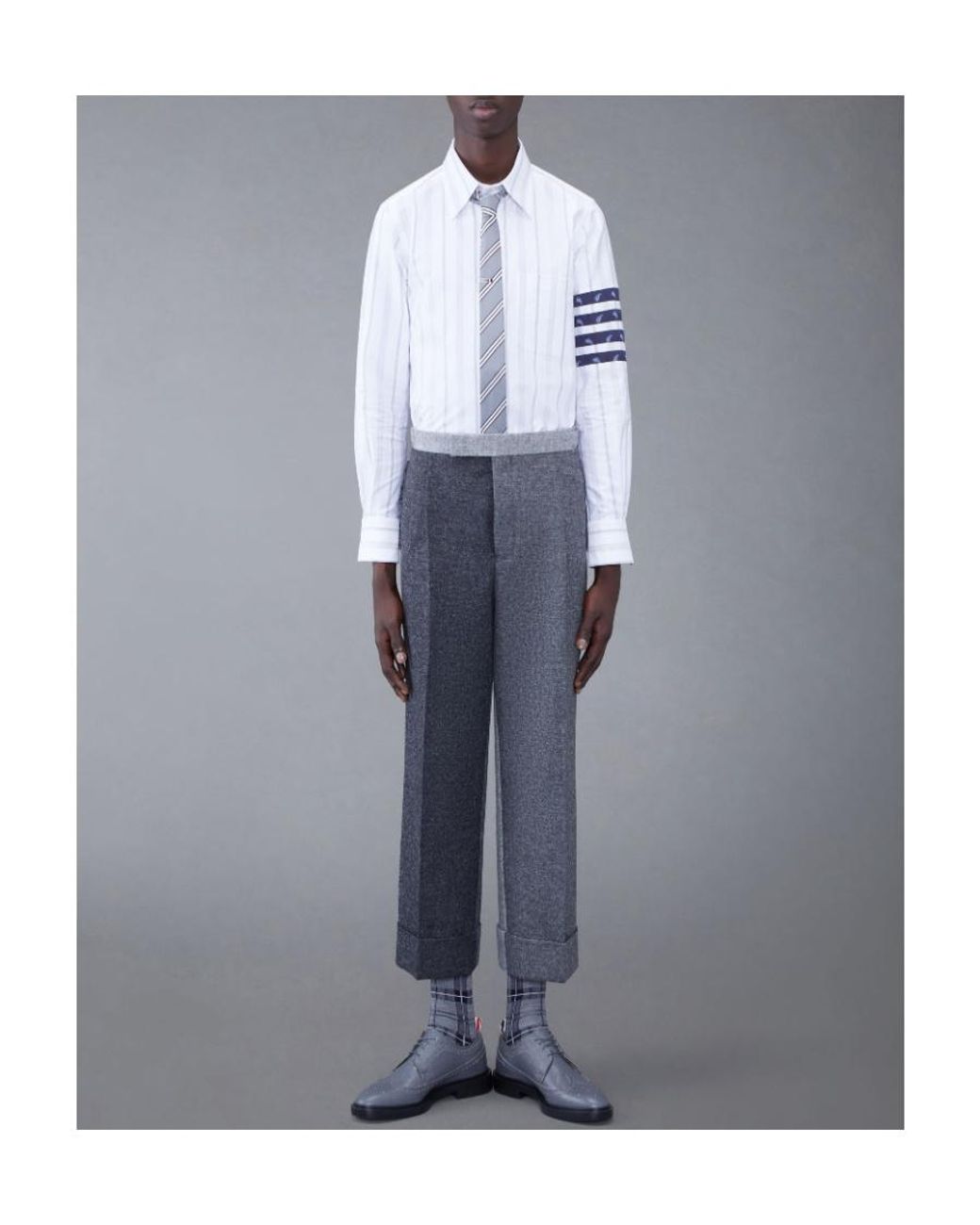 Thom Browne White Bar Striped Buttoned Shirt for men