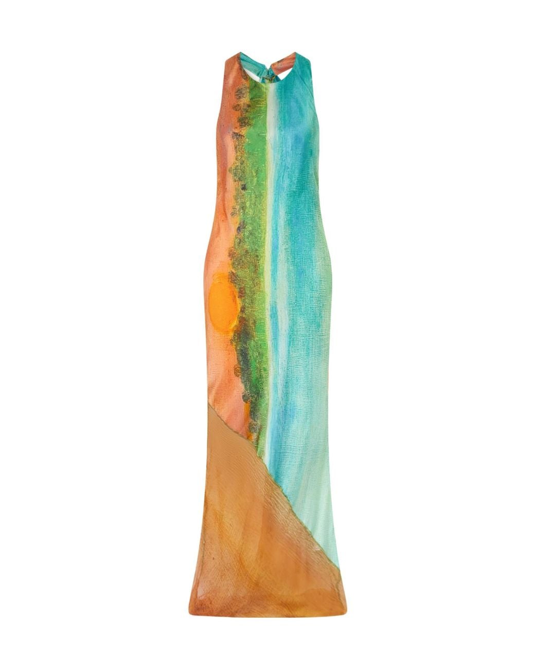 Donde Esteban Blue Printed Silk-Blend Maxi Dress