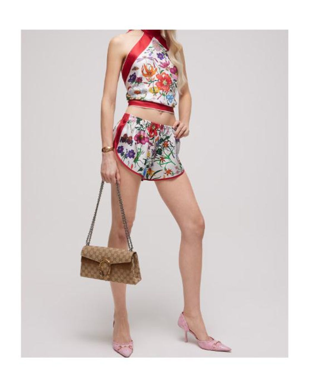 Gucci White Printed Silk Shorts
