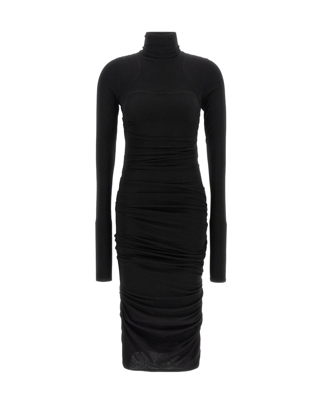 Elisabetta Franchi Black Draped High-Neck Midi Dress