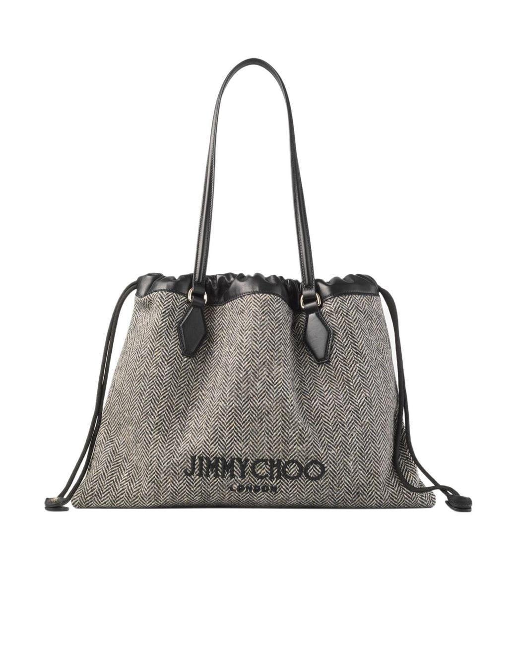 Jimmy Choo Black Blended-Fabric Herringbone Drawstring Shoulder Bag