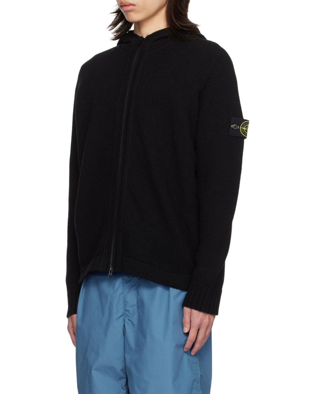 Stone Island Black Logo Patch Hooded Cardigan for men