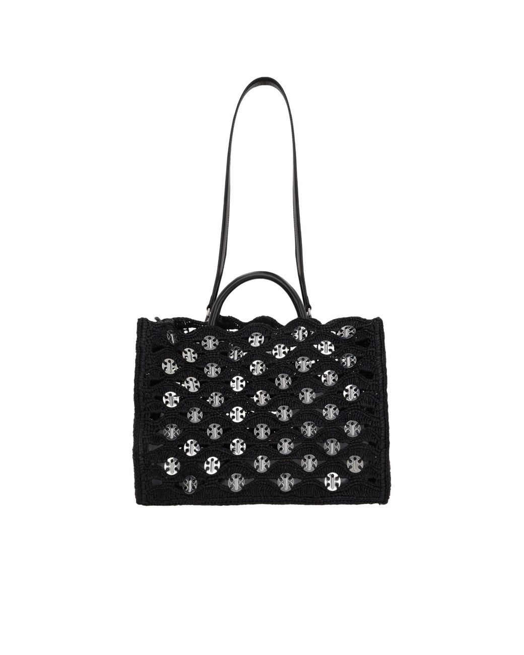Rabanne Black Disc Detailed Woven Tote Bag