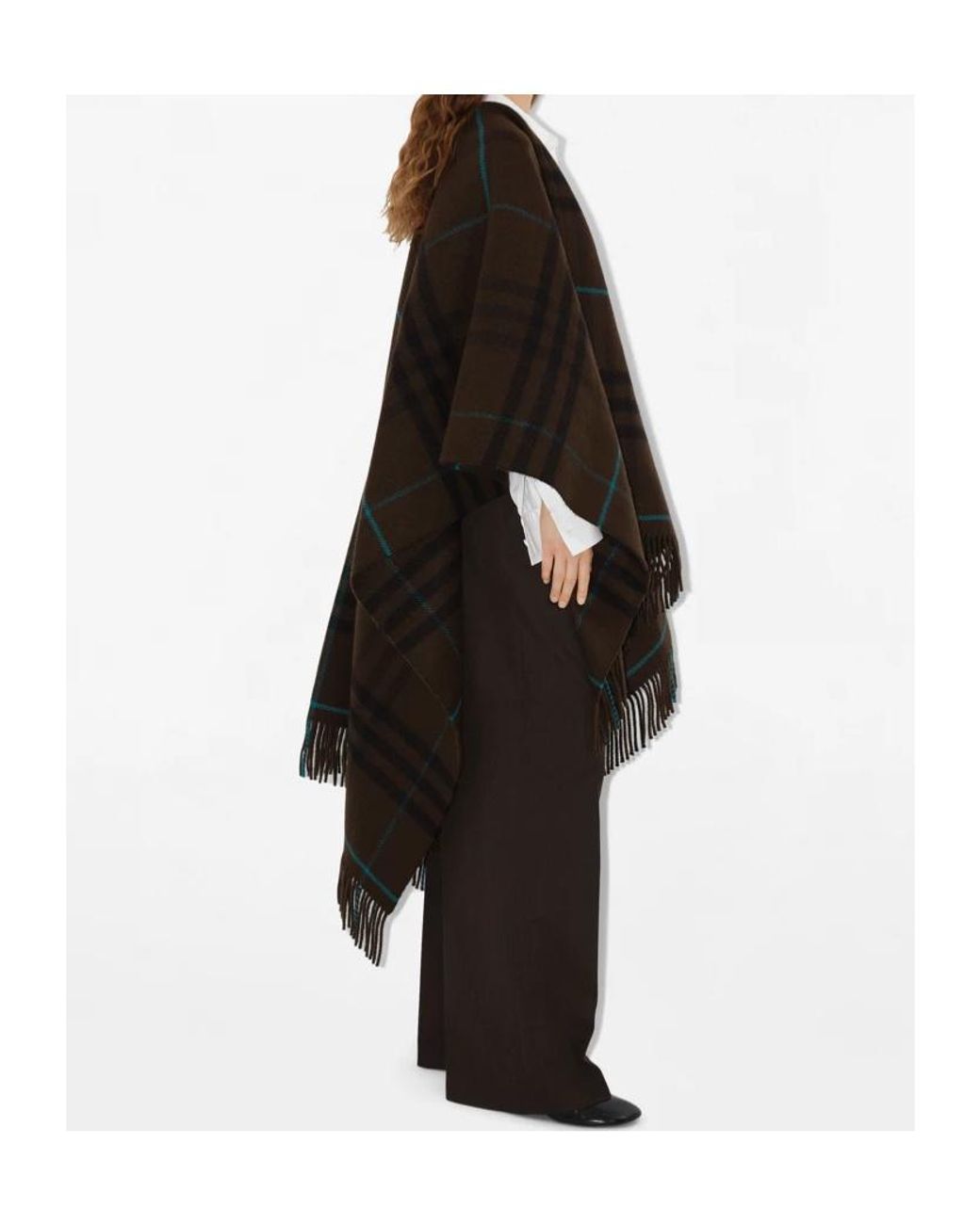 Burberry Black Checked Fringed Cape