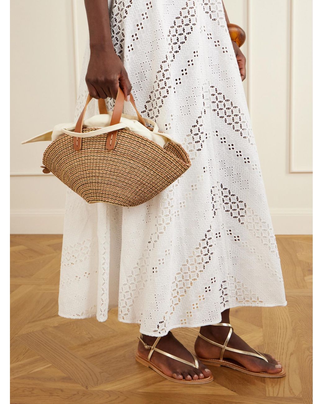 Muuñ Brown Mini Leather-Trimmed Raffia Tote
