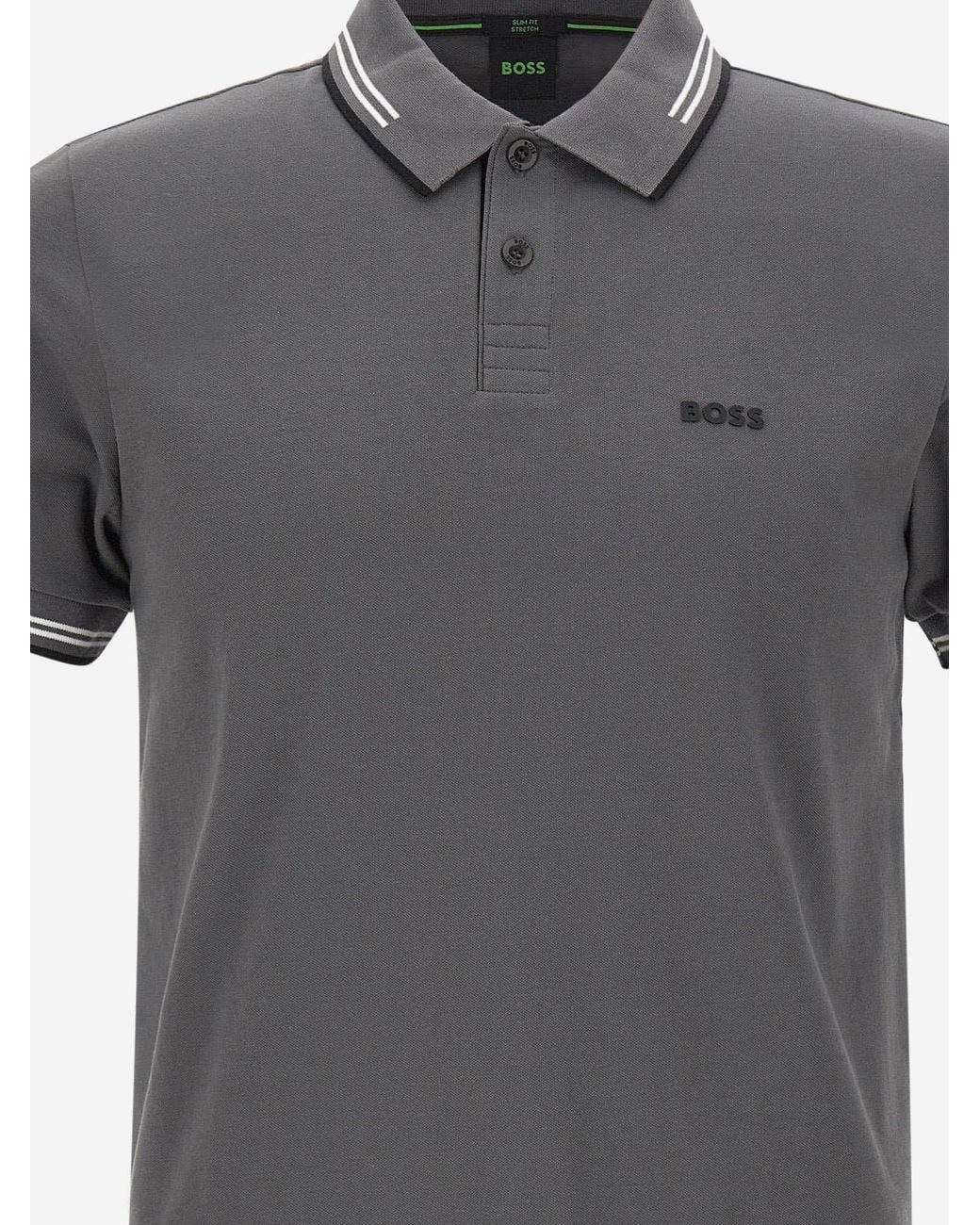 Boss Gray Logo-Embroidered Short-Sleeved Polo Shirt for men