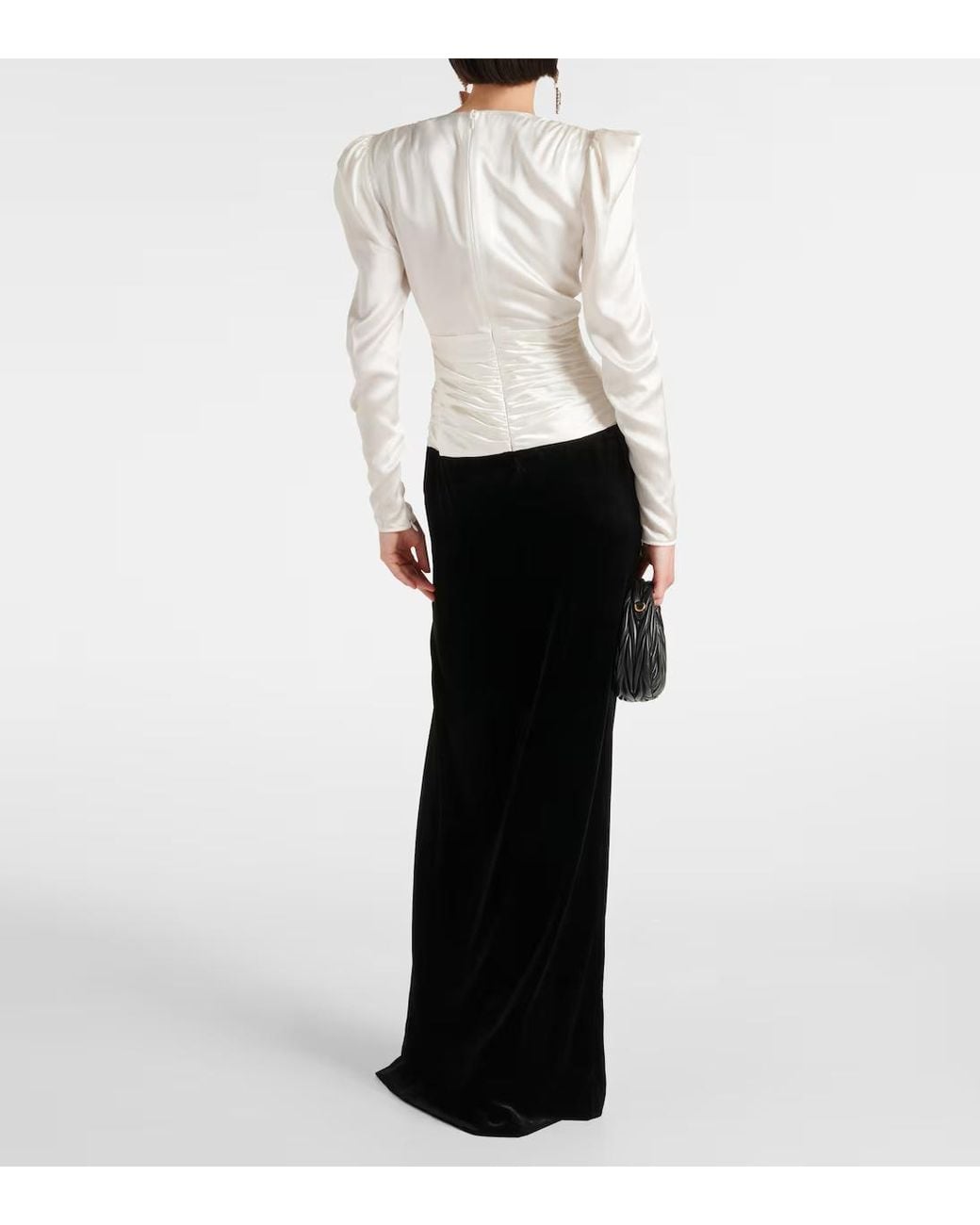 Alessandra Rich Black Bow-Detail Satin And Velvet Maxi Dress