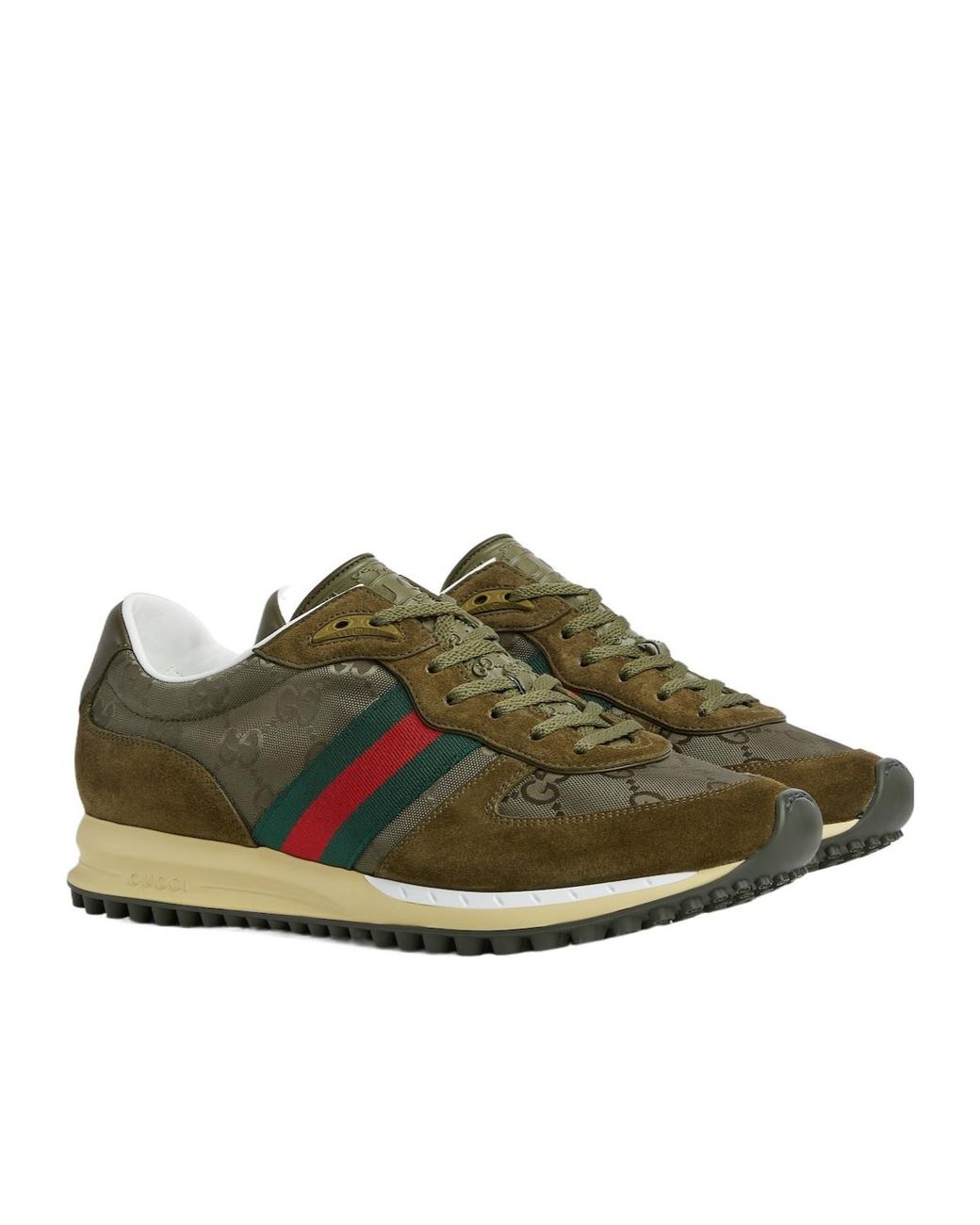 Gucci Green Panelled Lace-Up Sneakers for men