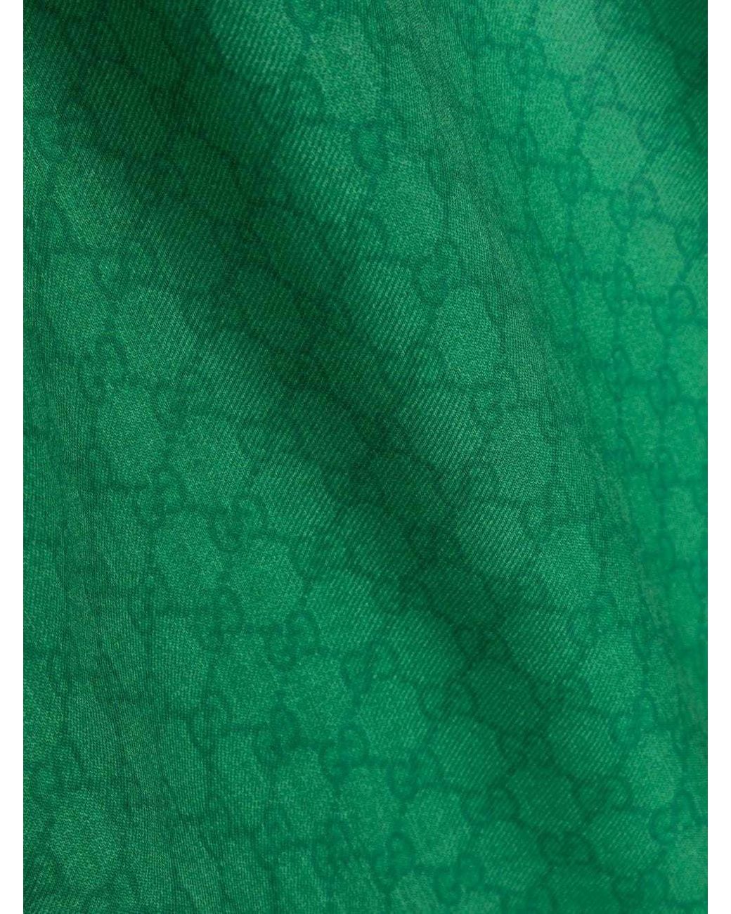 Gucci Green Gg Monogrammed Web-Stripe Scarf for men