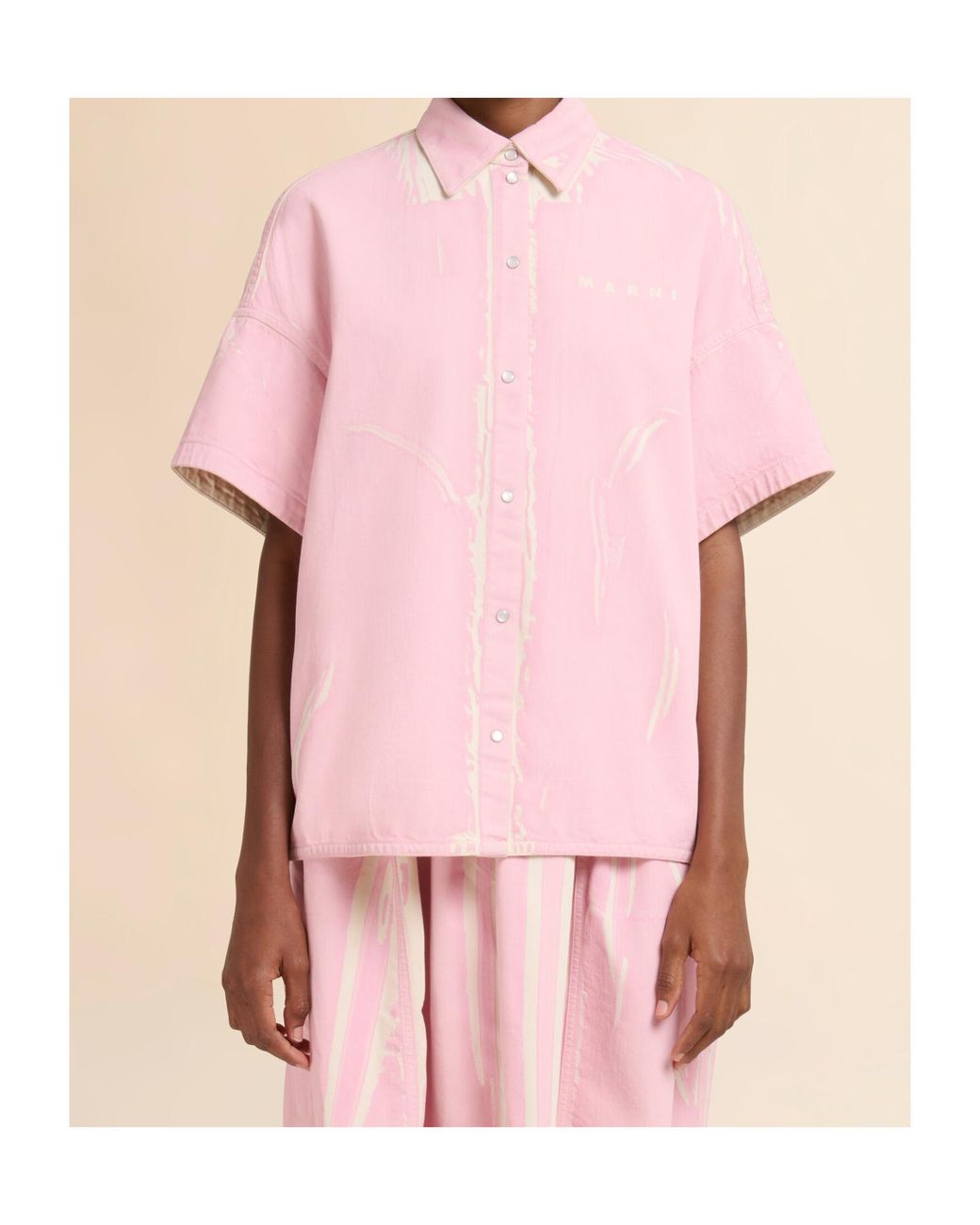 Marni Pink Printed Denim Short Sleeve Shirt