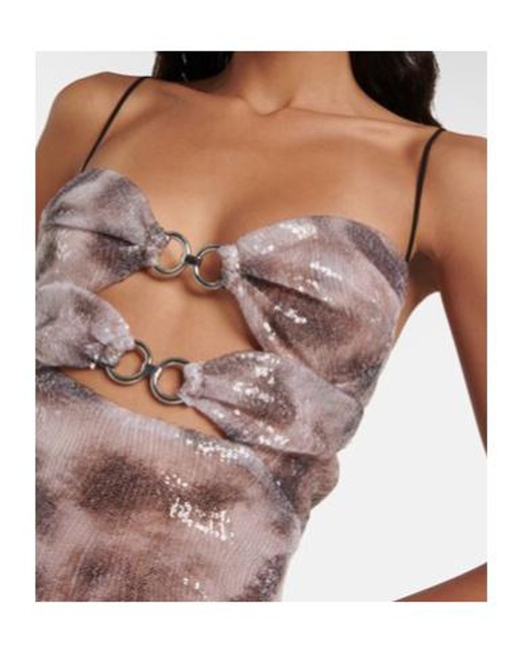 Nensi Dojaka Natural Sequin-Embellished Cutout Minidress