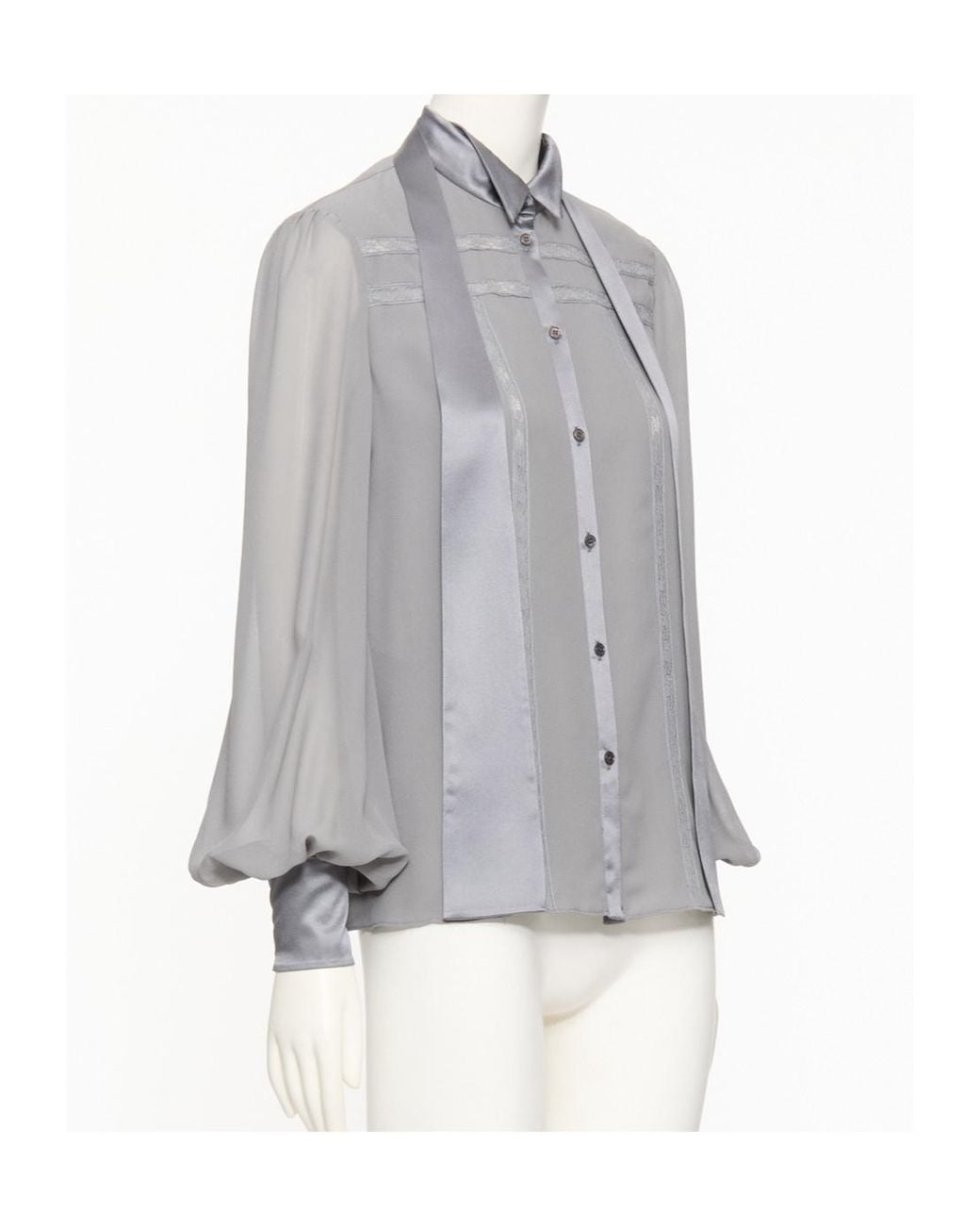 Valentino Gray Pussy-Bow Long-Sleeved Top