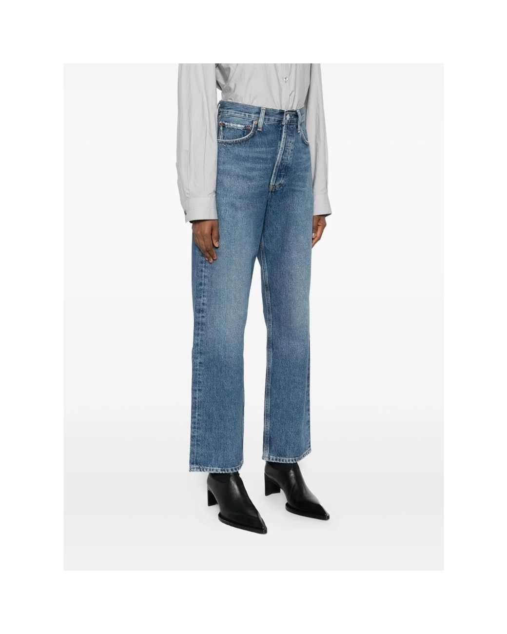Agolde Blue Whiskering Effect Straight Leg Jeans
