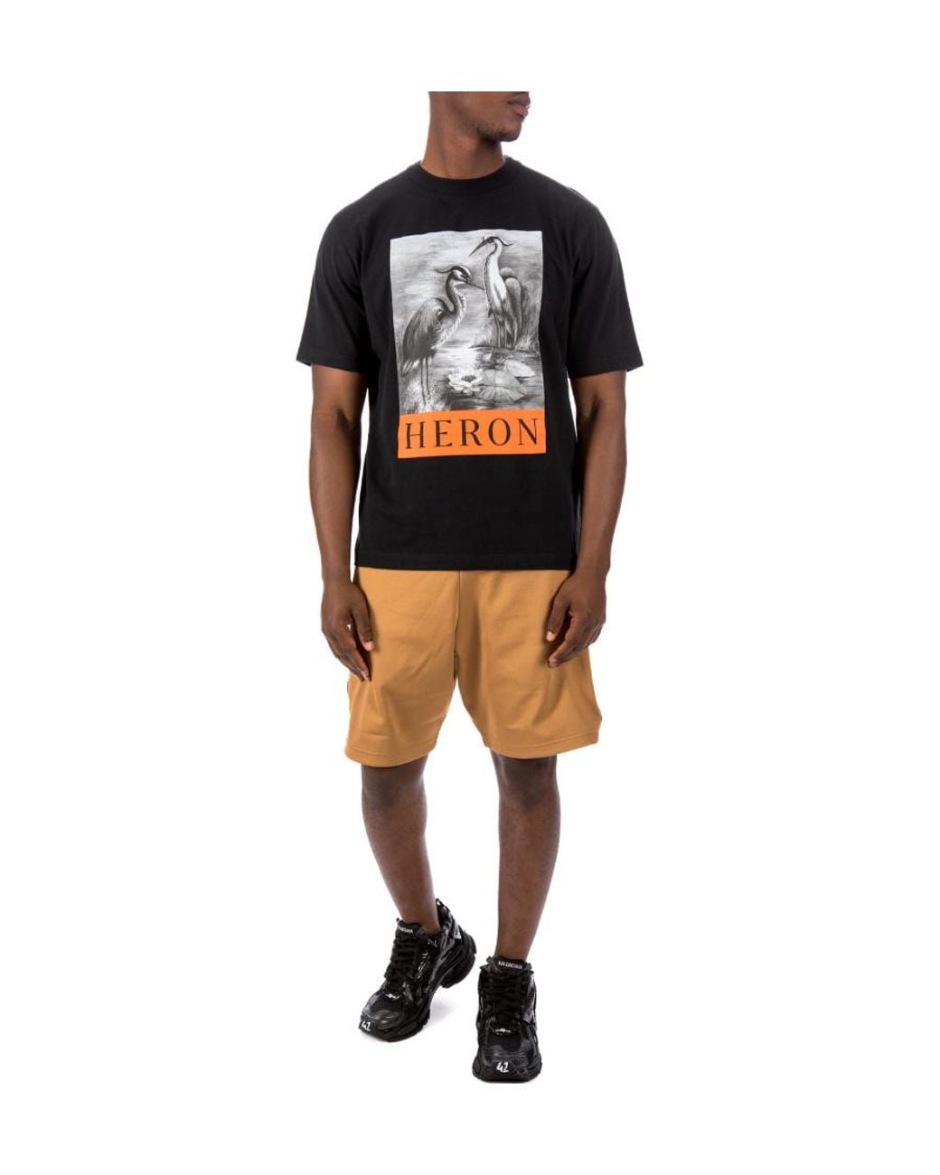Heron Preston Black Logo-Patch Striped-Trim Deck Shorts for men