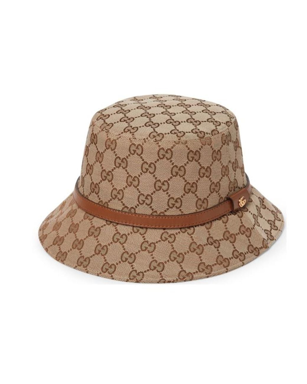 Gucci Brown Logo Plaque Monogrammed Bucket Hat