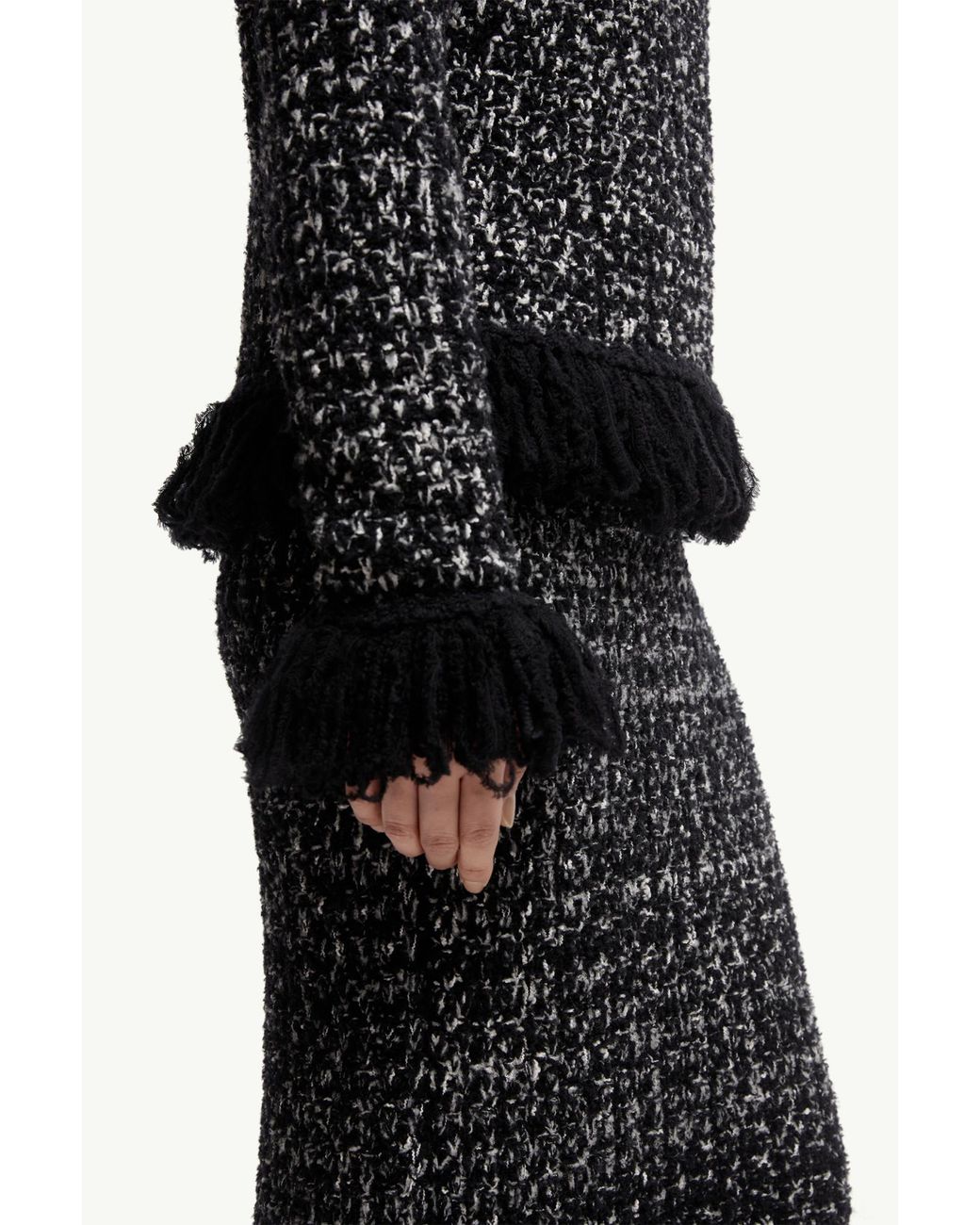 Moncler Black Fringe-Trim Wool Blend Sweater