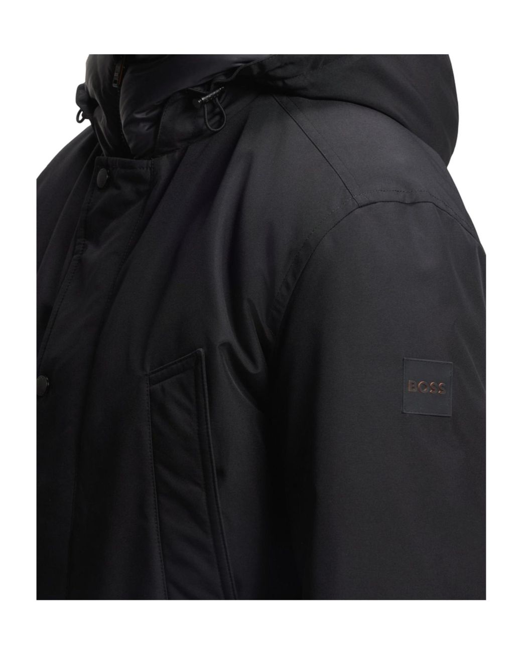 Boss Black Hooded Logo-Patch Jacket for men