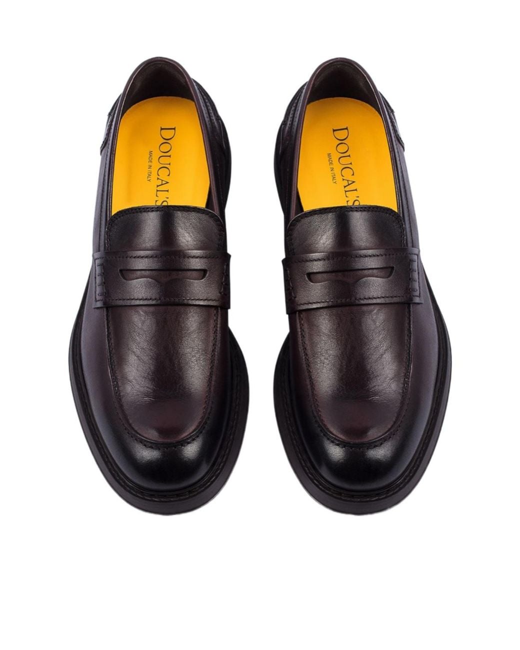 Doucal's Black Leather Penny Loafers for men