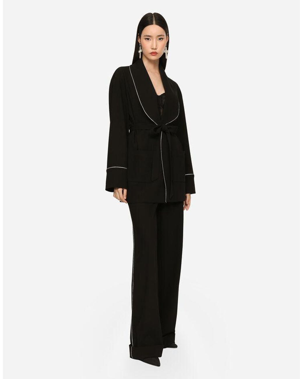 Dolce & Gabbana Black Kim Woolen Pajama Shirt With Belt