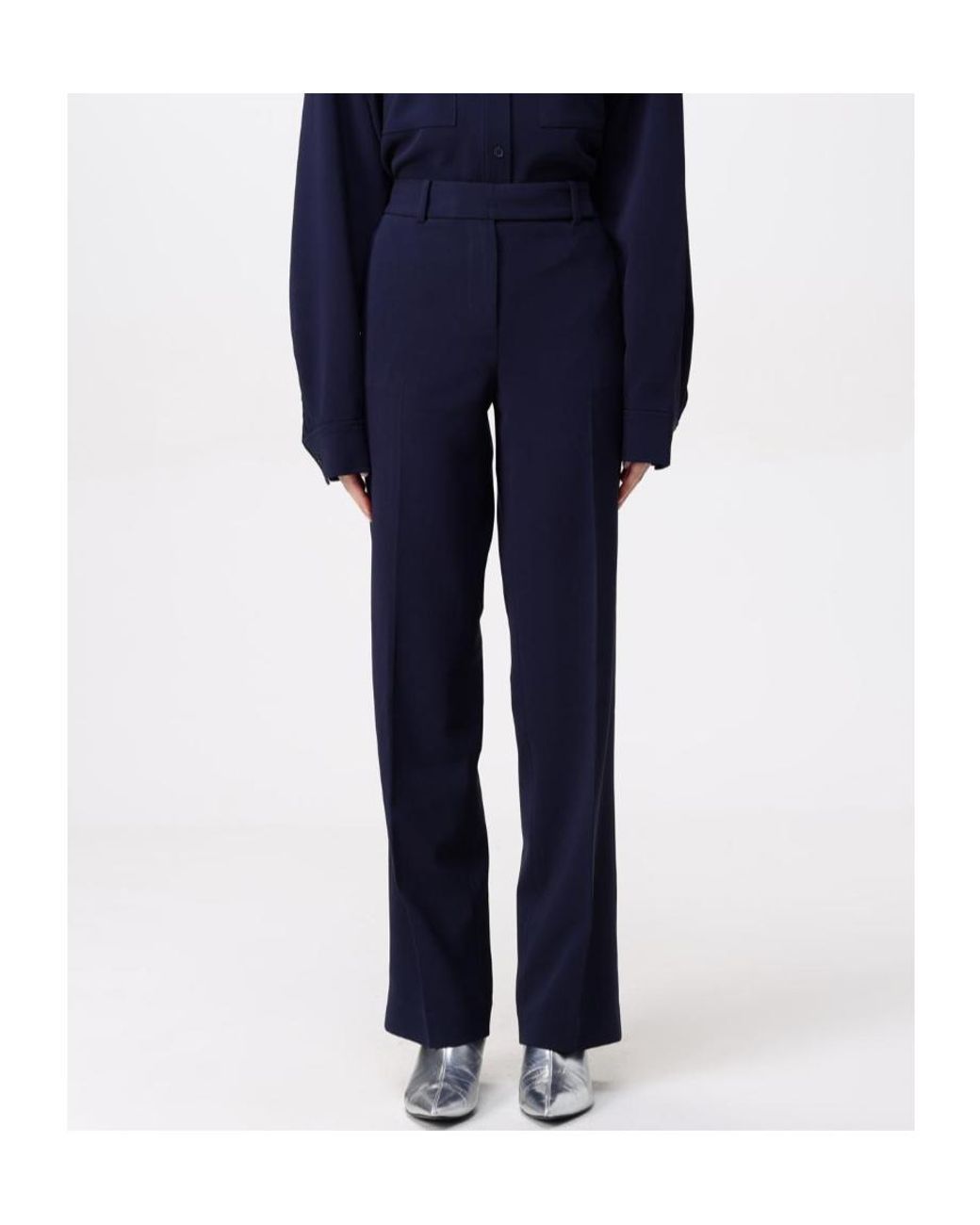 Michael Kors Blue Straight Leg Pleated Pants