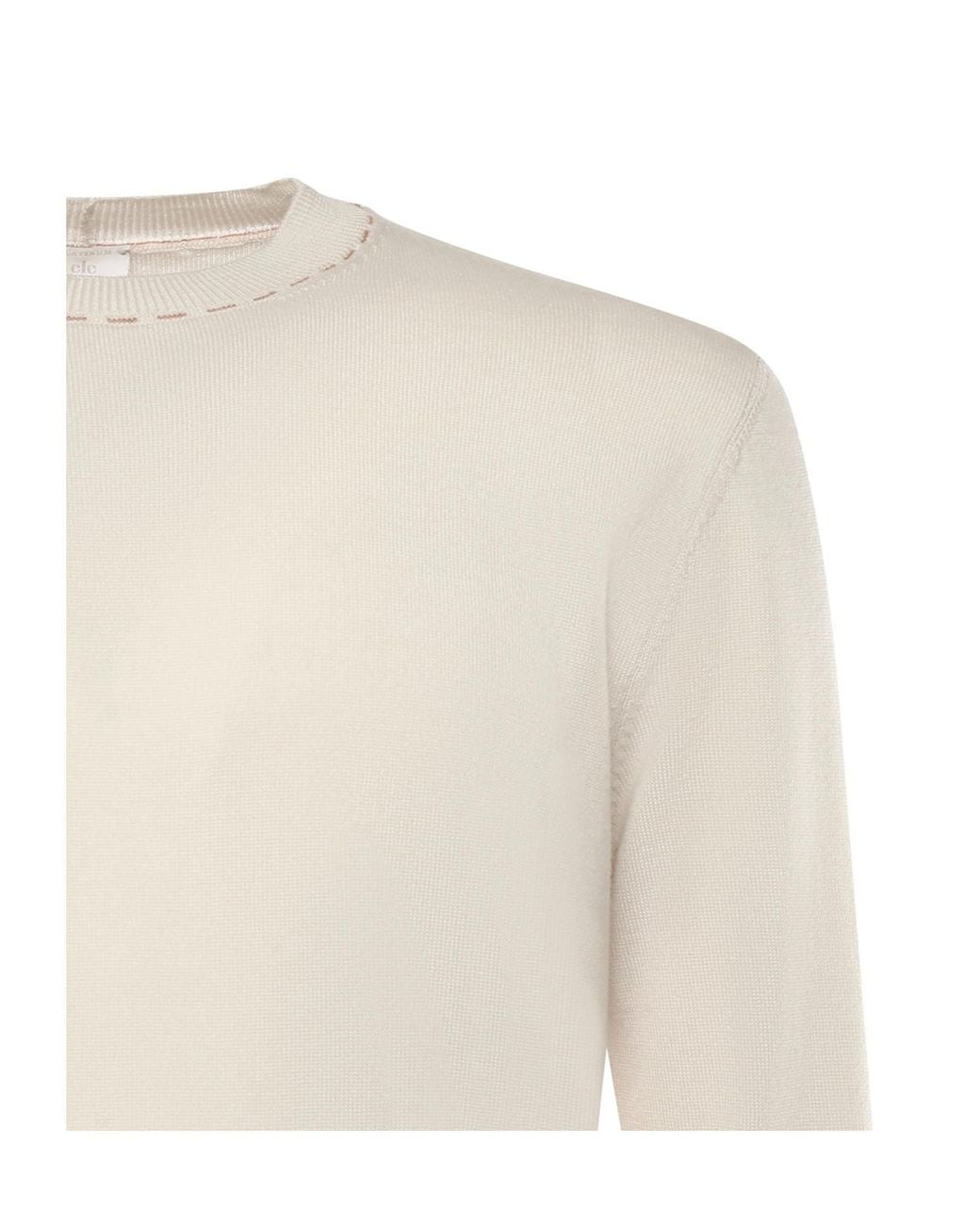 Eleventy White Stitch-Detailed Crewneck Knitted Jumper for men