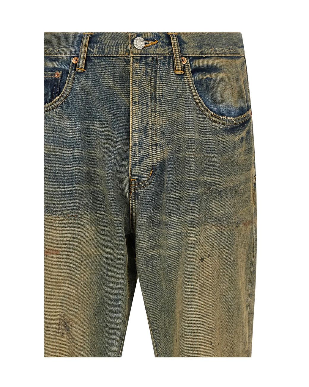 Purple Brand Green Dirty Oil Repair Straight Jeans for men