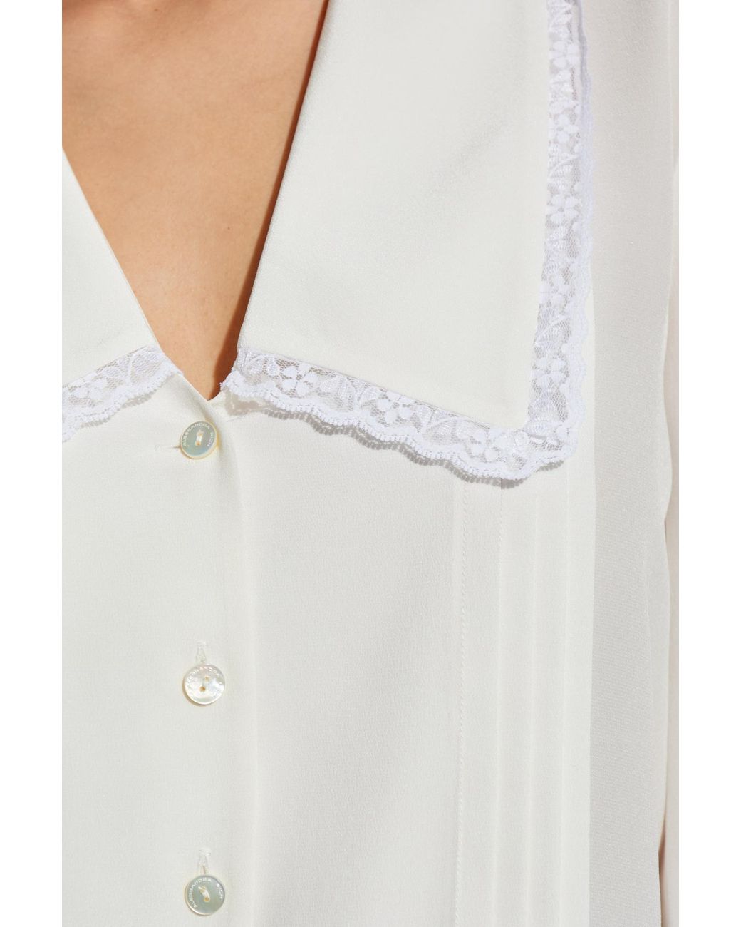 Alessandra Rich White Lace-Trimmed Pleated Blouse