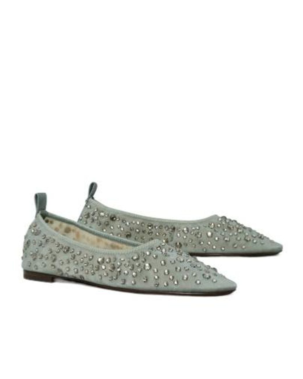 Tory Burch Green Embellished Ballet Flats