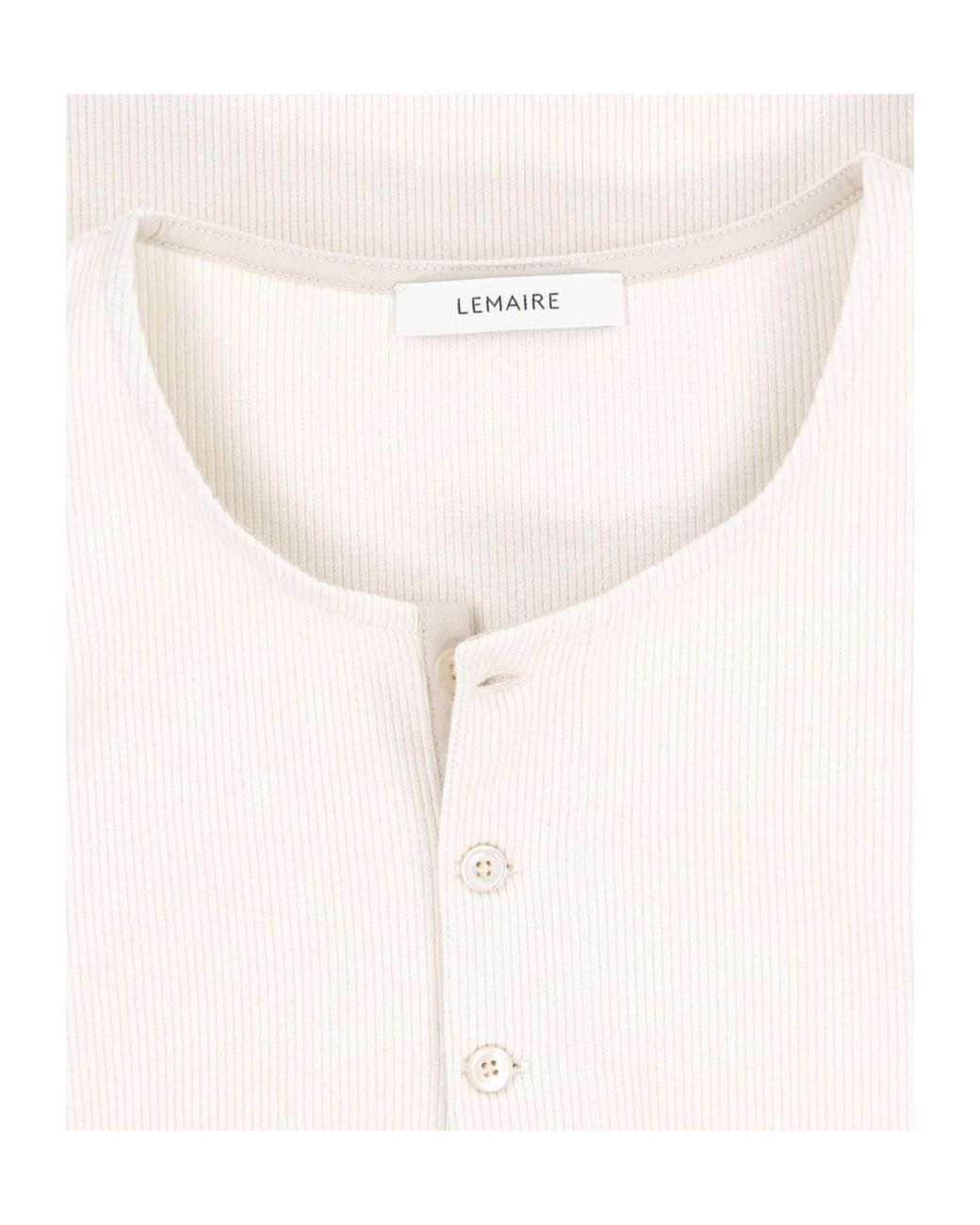 Lemaire White Ribbed Henley Long Sleeved Top for men