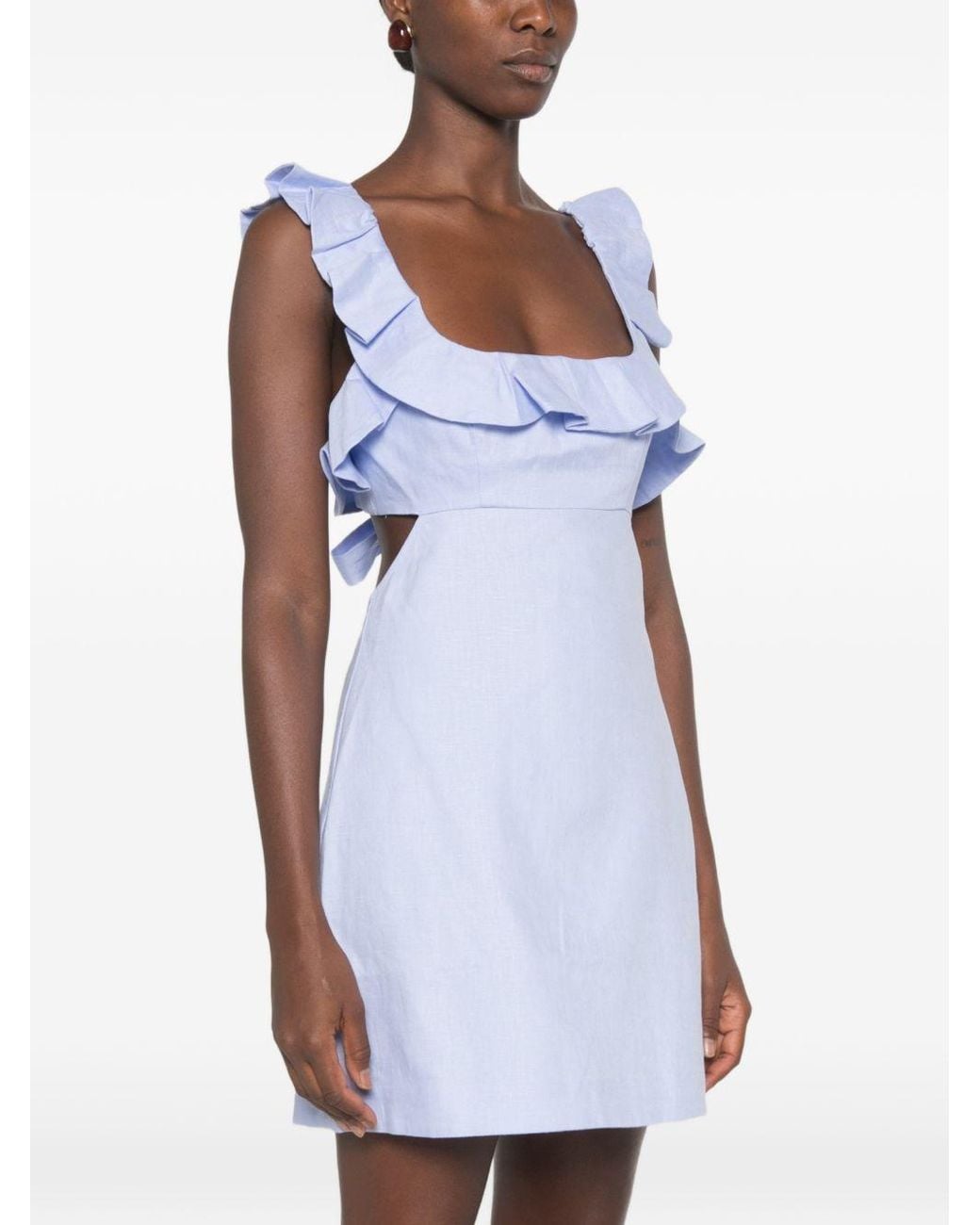 Zimmermann Blue Ruffled Cut-Out Mini Dress