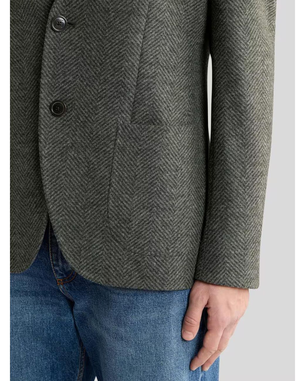 Etro Green Herringbone Single-Breasted Blazer for men