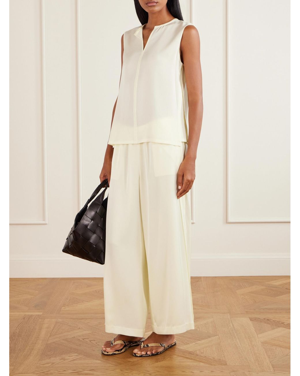 Theory White Satin Wide-Leg Pants