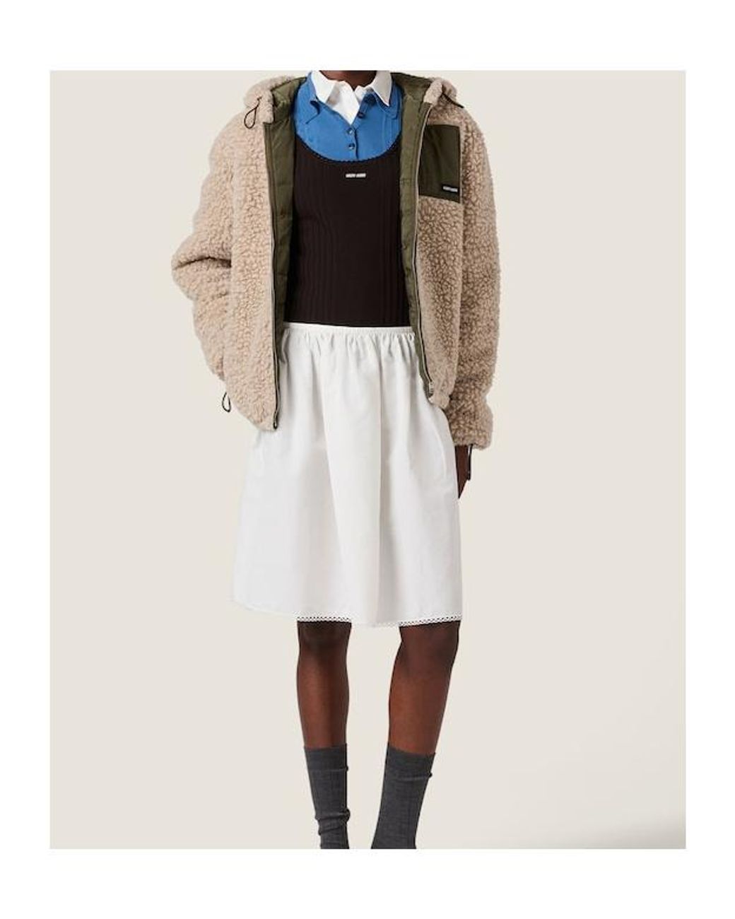 Miu Miu Natural Wool-Blend Teddy Bomber Jacket