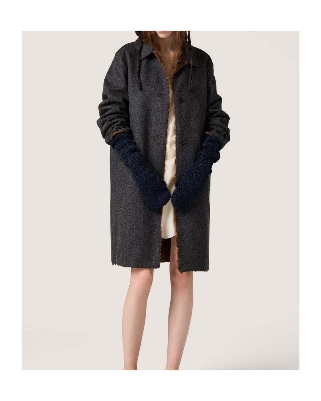 Miu Miu Black Reversible Wool And Chekiang Coat