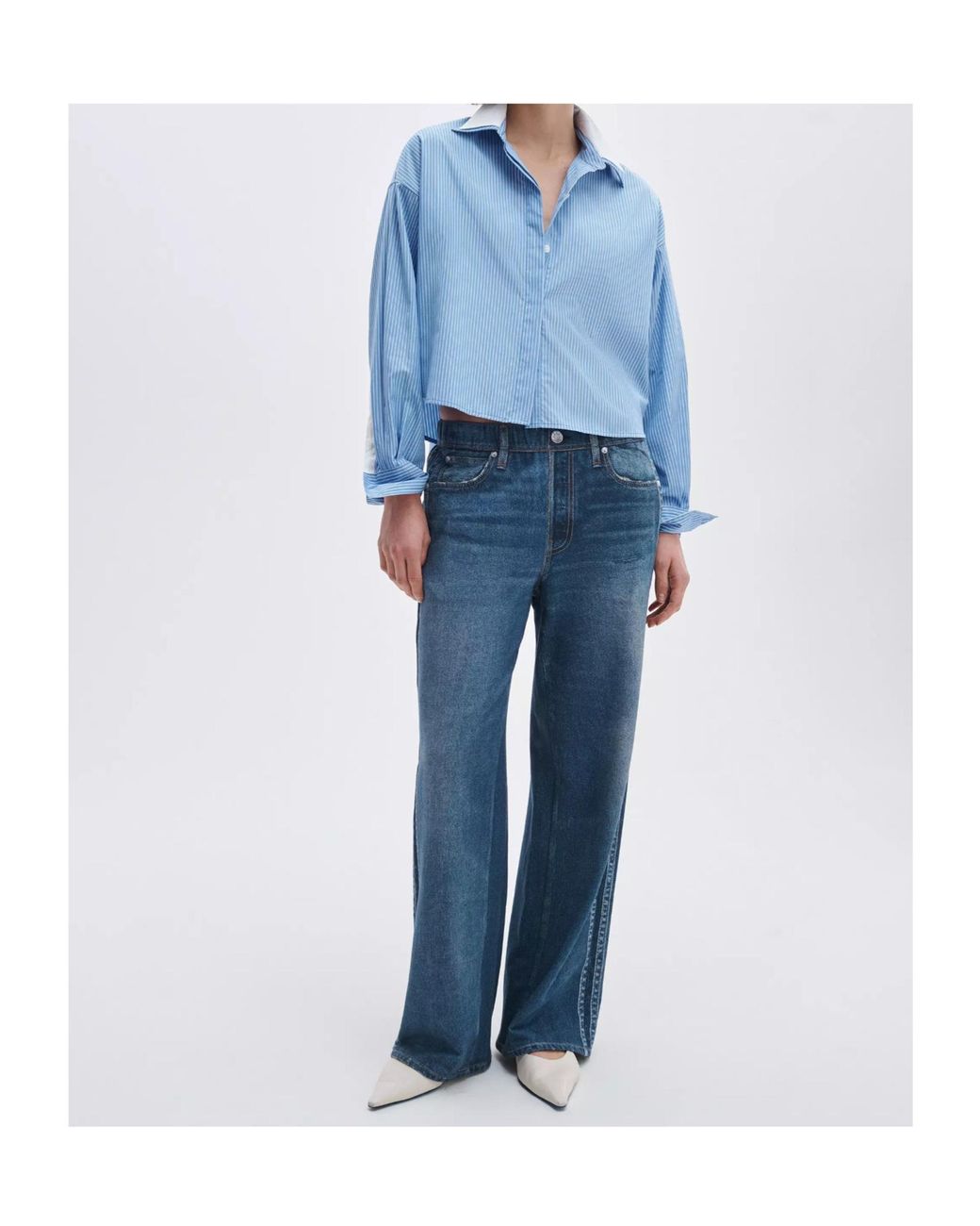 Rag & Bone Blue Cropped Striped Shirt
