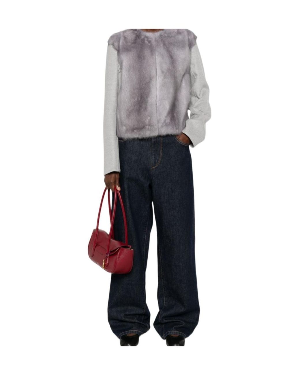 Fabiana Filippi Gray Fur Coat